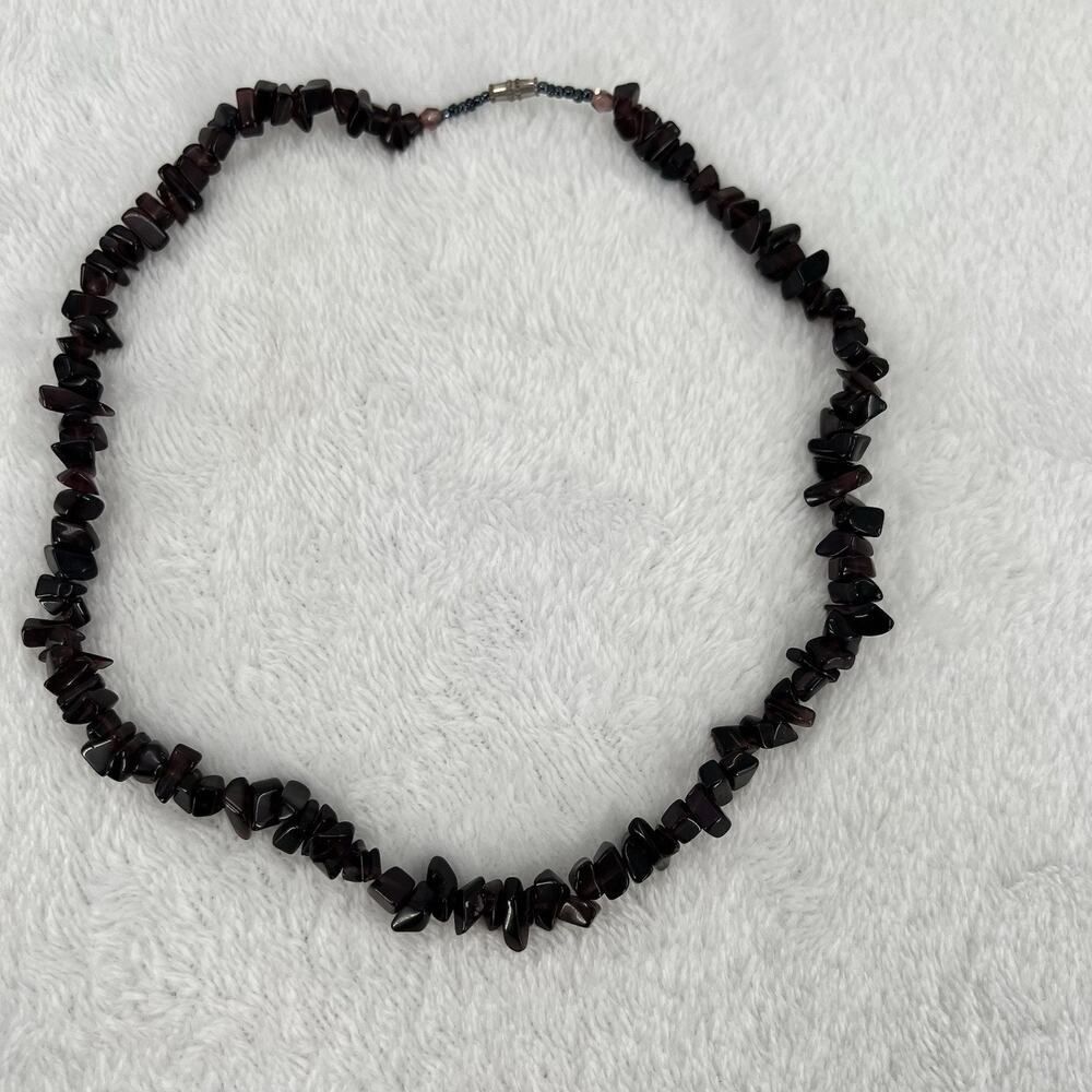 VTG Bohemian red Garnet Necklace beads genuine Natural stone Choker 18”